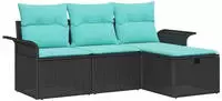vidaXL Gartensofa-set mit Kissen mit Speicher 4 pcs Poly Rattan