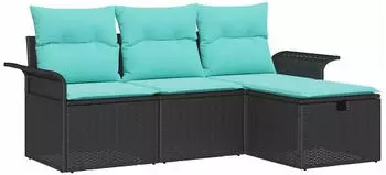 vidaXL Gartensofa-Set mit Kissen und Stauraum, 4-tlg., Poly Rattan (3360187)