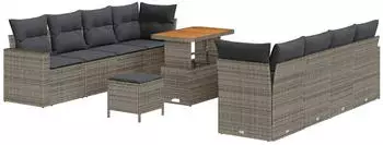 vidaXL Garten-Sofagarnitur H&ouml;henverstellbar 11-tlg. Grau Polyrattan (3361593)