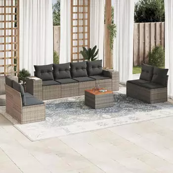 vidaXL Garten-Sofagarnitur 9-tlg. mit Kissen, Poly Rattan, Schwarz (3257735)