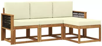 vidaXL Outdoor-Sofagarnitur mit Kissen, 4-tlg., Natur/Creme (3385111)