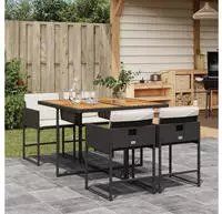 vidaXL 5-tlg. Garten-Essgruppe mit Kissen Schwarz Poly Rattan