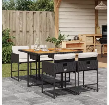 vidaXL Garten-Essgruppe 5-tlg. mit Kissen, Poly Rattan, Schwarz (3211263)