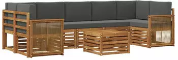 vidaXL Outdoor-Sofagarnitur mit Kissen 8-tlg. Natur/Anthrazit (3384148)