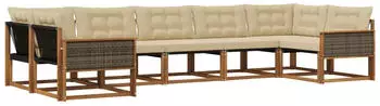 vidaXL Outdoor-Sofagarnitur mit Kissen 7-teilig, Natur/Beige (3381661)