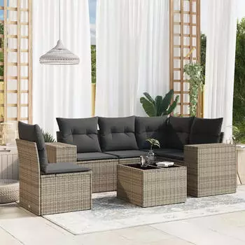 vidaXL Garten-Sofagarnitur 5-tlg. mit Kissen, Poly Rattan, Braun (3254910)