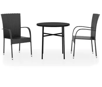vidaXL Garten-Essgruppe 3-tlg. Poly Rattan Schwarz (3098028)