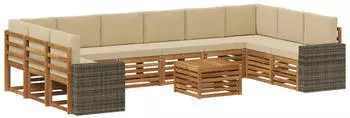 vidaXL Outdoor-Sofagarnitur 11-tlg. Polyester Natur/Beige (3384939)
