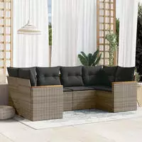 vidaXL 6-tlg. Garten-Sofagarnitur mit Kissen Schwarz Poly Rattan