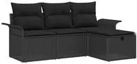 vidaXL Garten-Sofa-Set mit Kissen 4 pcs Schwarz Poly Rattan
