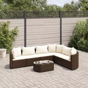 vidaXL Garten-Sofagarnitur 6-tlg. mit Kissen, Poly Rattan, Schwarz (3308396)