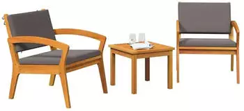 vidaXL Bistro-Set mit Kissen, 3-tlg., Akazienholz, Braun (4106470)