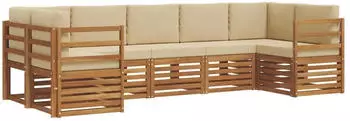 vidaXL Ecksofa-Set mit Kissen, 7-tlg., Akazienholz, Natur/Beige (3375393)