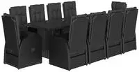 vidaXL 11-tlg. Garten-Essgruppe mit Kissen Schwarz Poly Rattan