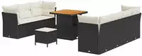 vidaXL Garten-Sofa-Set mit Kissen 10 pcs Schwarz und Creme