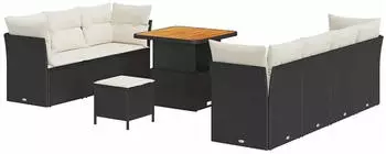 vidaXL Garten-Sofa-Set mit Kissen, 10-tlg., Schwarz/Creme (3363395)