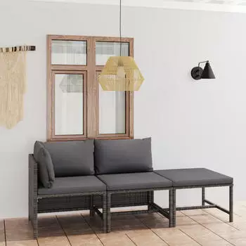 vidaXL Garten-Lounge-Set 8-tlg. mit Kissen, Poly Rattan, Schwarz (3059798)