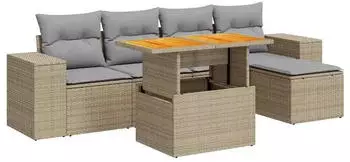 vidaXL Garten-Sofagarnitur 6-tlg. mit Kissen, Poly Rattan, Beige (3327363)