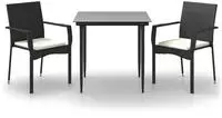 vidaXL 3-tlg. Garten-Essgruppe mit Kissen Schwarz Poly Rattan
