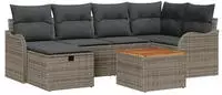 vidaXL Gartensofa-set mit Kissen mit Speicher 7 pcs Grau Poly Rattan