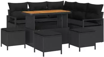 vidaXL Garten-Sofa-Set mit Kissen & Stauraum, 9-tlg., Poly-Rattan/Akazie, Schwarz (3364479)