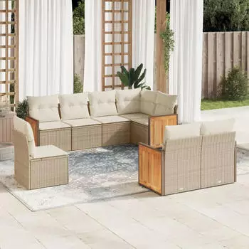 vidaXL Garten-Sofagarnitur 9-tlg. mit Kissen Grau Poly Rattan (3260254)