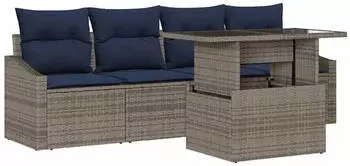 vidaXL Garten-Sofa-Set mit Kissen und Stauraum 5-tlg. Poly-Rattan Grau (3357648)