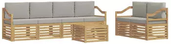 vidaXL Outdoor-Sofagarnitur 7-tlg. Polyester Wei&szlig;/Hellgrau (3391451)