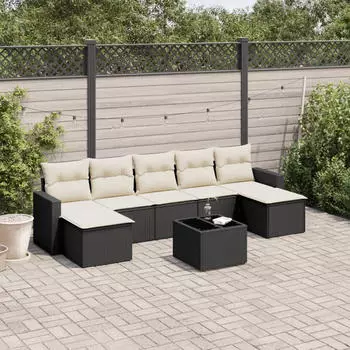 vidaXL Garten-Sofagarnitur 7-tlg. mit Kissen Poly Rattan Beige (3251676)