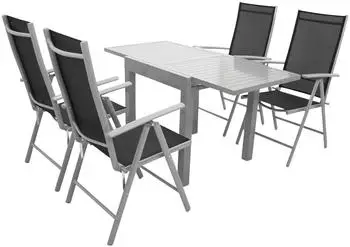DEGAMO TIRANA Gartenm&ouml;bel-Set 5-teilig, Aluminium silbergrau (50057)