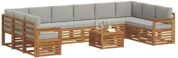 vidaXL Garten-Sofa-Set Sektional 11-tlg., Natur- und Hellgrau (3375586)
