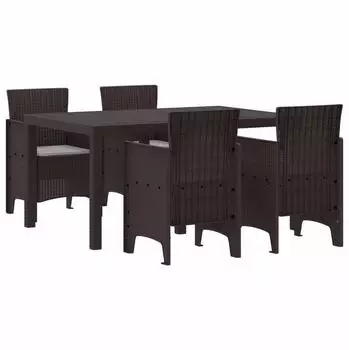 vidaXL Garten-Essgruppe 5-teilig mit Kissen, Poly Rattan, Braun (3378699)