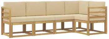 vidaXL Outdoor-Sofagarnitur mit Kissen 5-teilig, Wei&szlig;/Beige (3387617)
