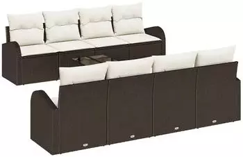 vidaXL Gartensofa-Set 9-teilig mit Stauraum Poly-Rattan Braun/Creme (3354637)