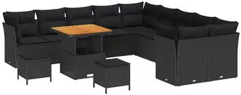 vidaXL Garten-Sofa Set 13-teilig h&ouml;henverstellbar Poly Rattan Schwarz (3361539)