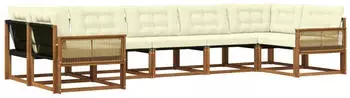 vidaXL Outdoor-Sofagarnitur mit Kissen 7-teilig, Natur/Creme (3381666)