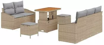 vidaXL Garten-Sofaset 8-teilig Poly-Rattan/Akazie beige/hellgrau mit Kissen (3364552)