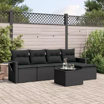 vidaXL Garten-Sofagarnitur 5-tlg. mit Kissen, Poly Rattan, Hellgrau (3220091)