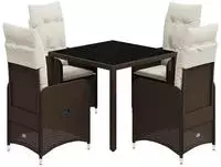 vidaXL 5-tlg. Garten-Bistro-Set mit Kissen Braun Poly Rattan