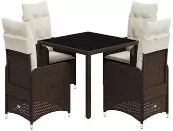 vidaXL Garten-Bistro-Set 5-tlg. mit Kissen, Poly Rattan, Braun (3277064)