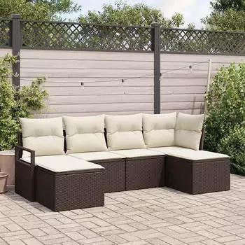 vidaXL Sofa-Set mit Kissen 6-tlg. Braun Poly Rattan