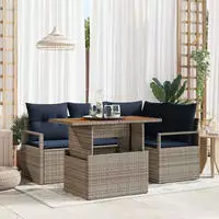 Garten Essgruppe Mit Kissen 5 Pcs Grau Und Marineblau Vidaxl