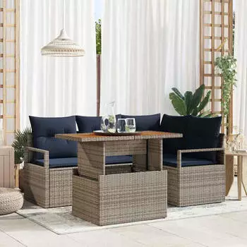 vidaXL Garten Essgruppe mit Kissen 5-tlg. Grau/Marineblau (3349709)