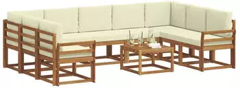 vidaXL Outdoor-Sofagarnitur mit Kissen 10-tlg., Natur/Creme (3367018)