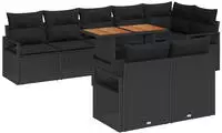 vidaXL Garten-Sofa-Set mit Speicher 9 pcs Schwarz Poly Rattan