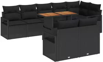 vidaXL Garten-Sofa-Set mit Stauraum 9-tlg. Poly Rattan Schwarz (3358466)
