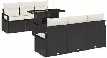 vidaXL Garten-Sofa-Set 7-teilig Poly-Rattan Schwarz/Creme (3348743)