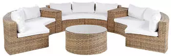 Beliani Severo Garten-Lounge-Set PE-Rattan 9-Sitzer Halbrund, Goldbraun/Wei&szlig; (Severo)