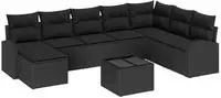 vidaXL Sofa Set mit Kissen mit Speicher 9 pcs Schwarz Poly-Rattan