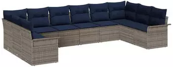 vidaXL Gartenlounge-Set mit Stauraum 10-tlg. Poly-Rattan Hellgrau (3354214)
